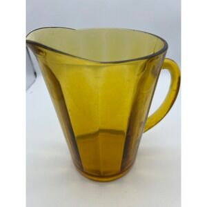 Vintage Amber Glass Paneled Pitcher Mid Century Modern Textured Base Yellow